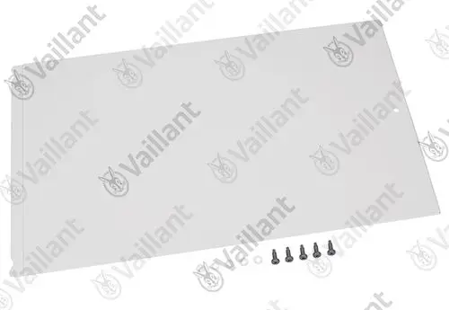 Vaillant Abdeckung aus Metall in Weiß mit Befestigungsschrauben. Rechteckige Form, geeignet für spezifische Vaillant Heizsysteme.